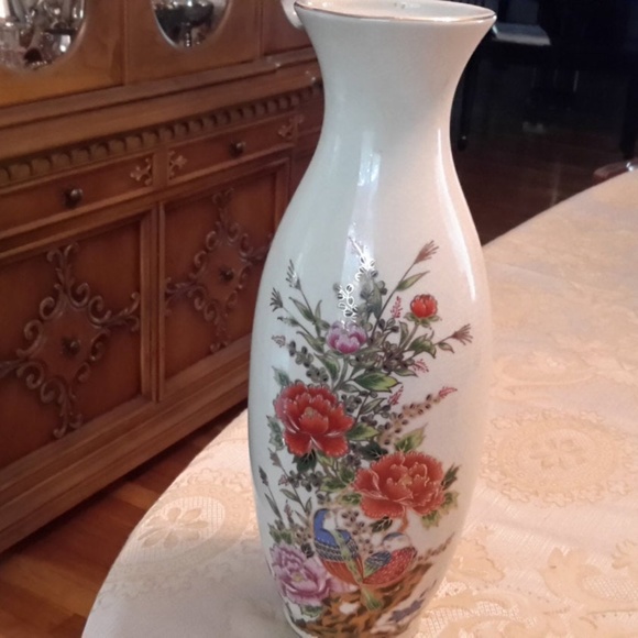 Vase Japonais Ancien Aqua Bleu à Motifs Floraux - Doré Embossé - Très Beau
